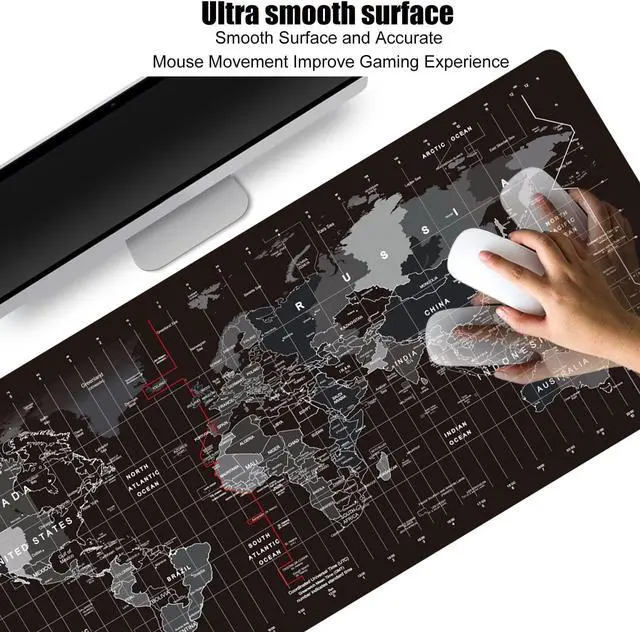 Alt view image 2 of 7 - Large Keyboard Gaming Mouse Pad Black World Map Mouse Pad with Anti-Slip Rubber Base Extended XXL Long Gaming Mousepad Big Mouse Pads for Desk 31.5 X 11.8 Inch