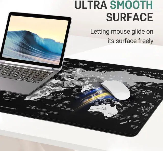 Alt view image 5 of 7 - World Map Gaming Mouse Pad Black Desk Mat Desk Pad XXL Mouse Pads for Desk 35.4x15.7in Mousepad with Stitched Edges Non-Slip Rubber Base Waterproof Computer Keyboard Pad for Gamer Office&Work