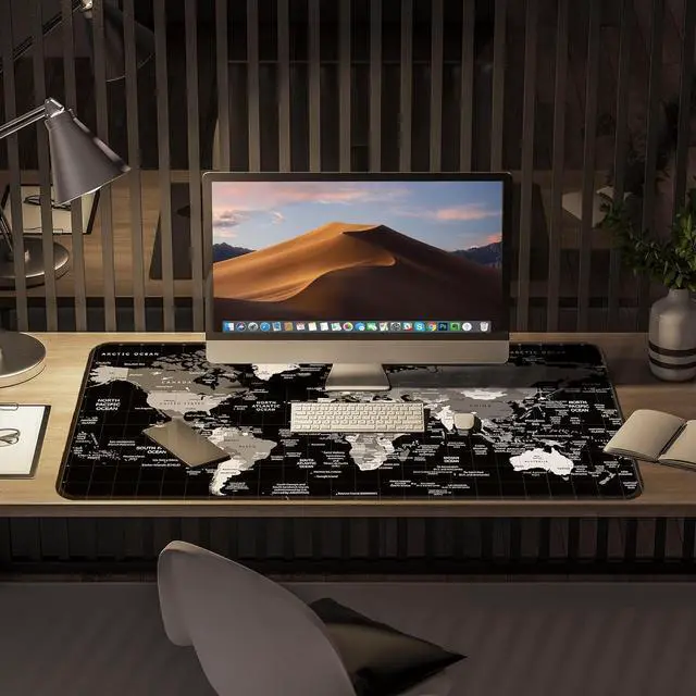 Alt view image 6 of 7 - World Map Gaming Mouse Pad Black Desk Mat Desk Pad XXL Mouse Pads for Desk 35.4x15.7in Mousepad with Stitched Edges Non-Slip Rubber Base Waterproof Computer Keyboard Pad for Gamer Office&Work