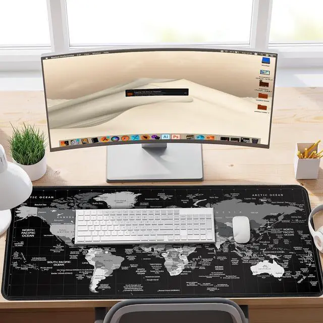 Alt view image 7 of 7 - World Map Gaming Mouse Pad Black Desk Mat Desk Pad XXL Mouse Pads for Desk 35.4x15.7in Mousepad with Stitched Edges Non-Slip Rubber Base Waterproof Computer Keyboard Pad for Gamer Office&Work