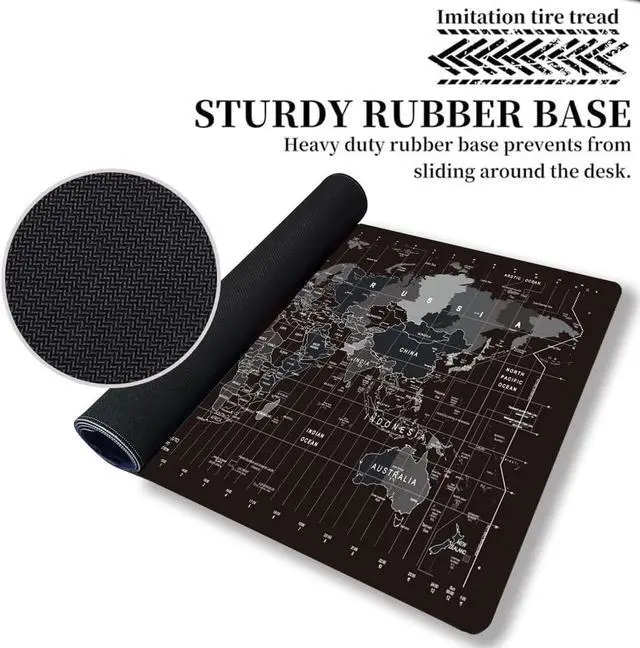 Alt view image 3 of 7 - Large Keyboard Gaming Mouse Pad Black World Map Mouse Pad with Anti-Slip Rubber Base Extended XXL Long Gaming Mousepad Big Mouse Pads for Desk 31.5 X 11.8 Inch