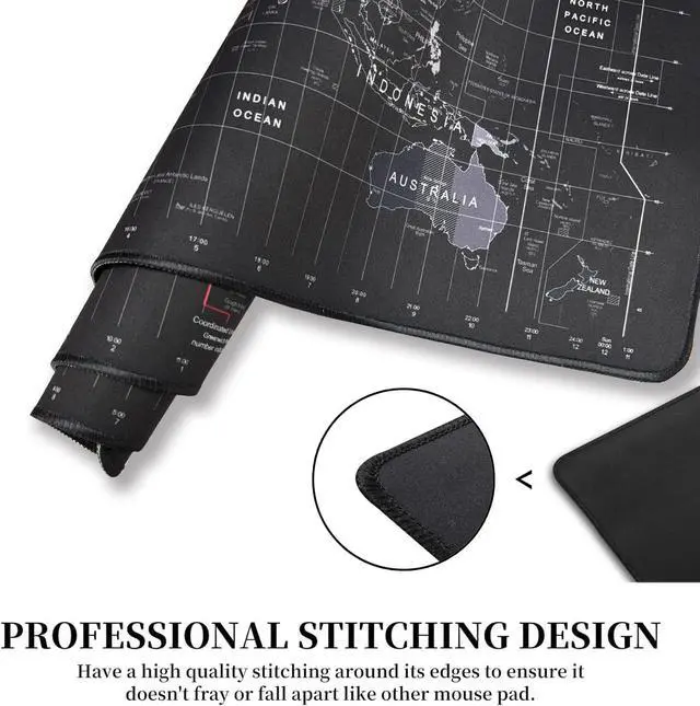 Alt view image 4 of 7 - Large Keyboard Gaming Mouse Pad Black World Map Mouse Pad with Anti-Slip Rubber Base Extended XXL Long Gaming Mousepad Big Mouse Pads for Desk 31.5 X 11.8 Inch