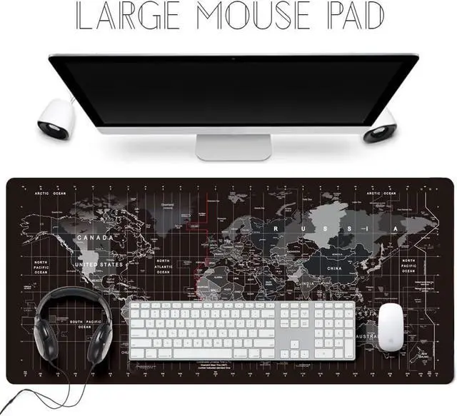 Alt view image 7 of 7 - Large Keyboard Gaming Mouse Pad Black World Map Mouse Pad with Anti-Slip Rubber Base Extended XXL Long Gaming Mousepad Big Mouse Pads for Desk 31.5 X 11.8 Inch