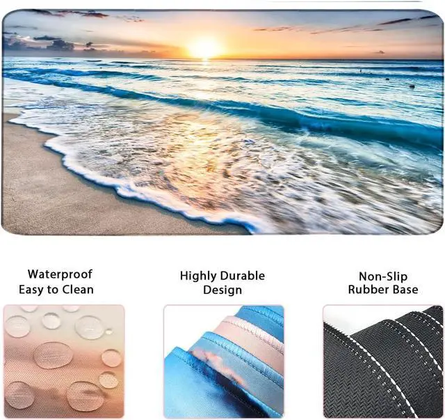 Alt view image 3 of 6 - 4-in-1 Large Gaming Mouse Pad Keyboard Wrist Rest Pad & Wrist Support Mousepad Set Extended Desk Pad Waterproof Desk Mat for Home Office Study Game-Beach