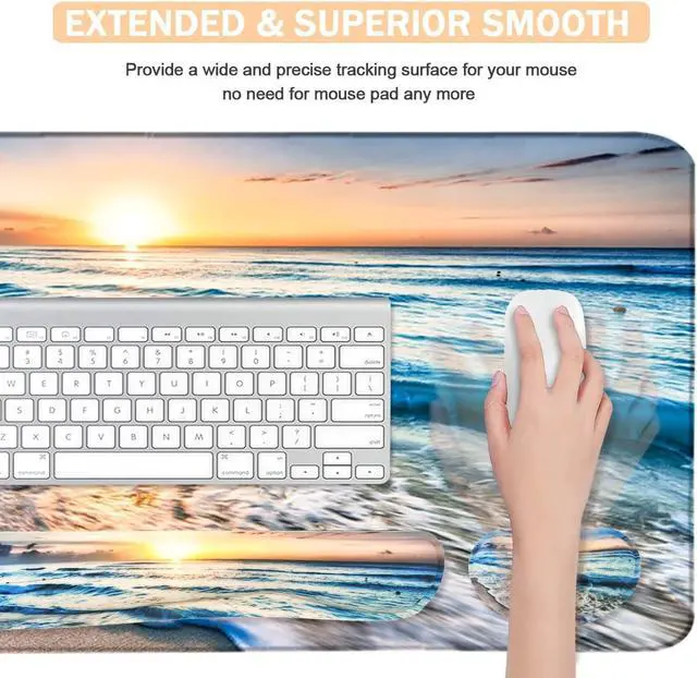 Alt view image 4 of 6 - 4-in-1 Large Gaming Mouse Pad Keyboard Wrist Rest Pad & Wrist Support Mousepad Set Extended Desk Pad Waterproof Desk Mat for Home Office Study Game-Beach