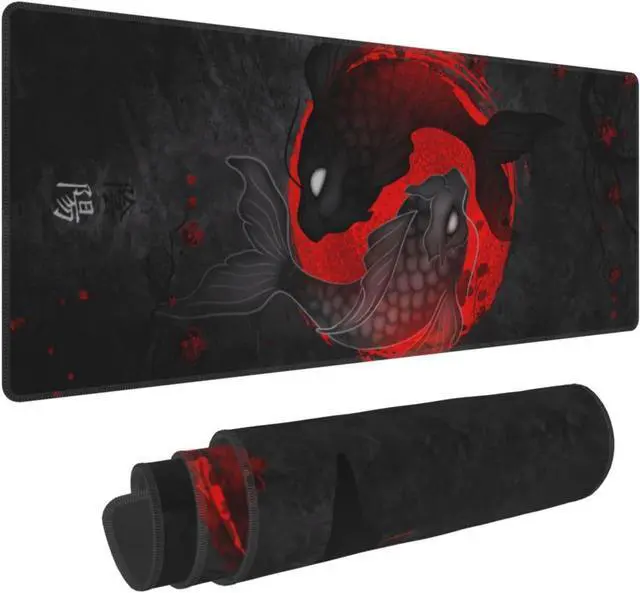 Main image of Japanese Yin and Yang Koi Carp Gaming Mouse Pad XL Non Slip Rubber Base Mousepad Stitched Edges Desk Pad Extended Large Mice Pad 31.5 X 11.8 Inch