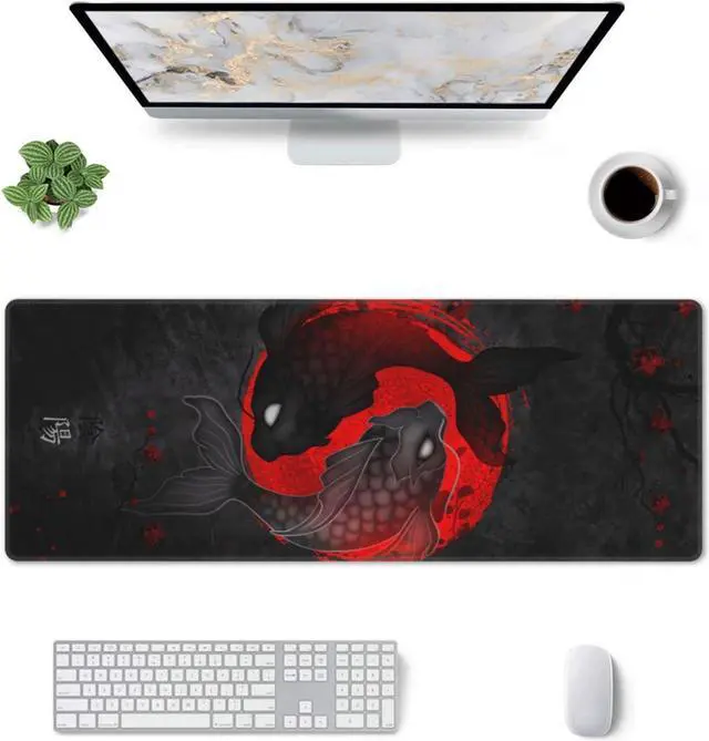Alt view image 3 of 7 - Japanese Yin and Yang Koi Carp Gaming Mouse Pad XL Non Slip Rubber Base Mousepad Stitched Edges Desk Pad Extended Large Mice Pad 31.5 X 11.8 Inch