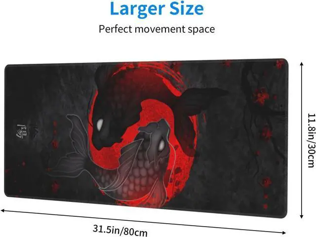 Alt view image 4 of 7 - Japanese Yin and Yang Koi Carp Gaming Mouse Pad XL Non Slip Rubber Base Mousepad Stitched Edges Desk Pad Extended Large Mice Pad 31.5 X 11.8 Inch