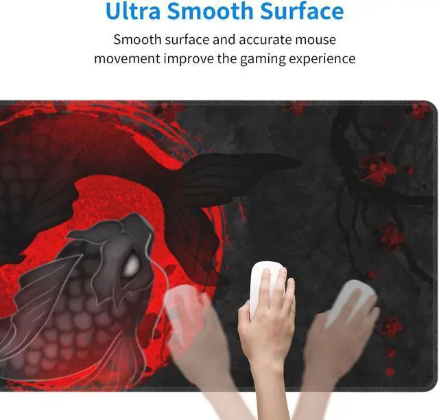Alt view image 6 of 7 - Japanese Yin and Yang Koi Carp Gaming Mouse Pad XL Non Slip Rubber Base Mousepad Stitched Edges Desk Pad Extended Large Mice Pad 31.5 X 11.8 Inch