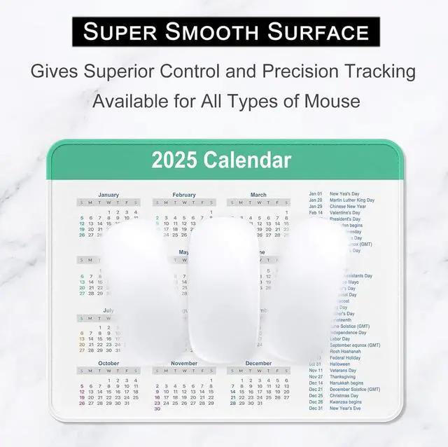 Alt view image 2 of 7 - 2025 Calendar Mouse Pad Square New Year 2025 Mousepad 10.2 x 8.3 Inch Stitched Edge Anti-Slip Waterproof Rubber Mouse Mat for Office Gaming Laptop Computer New Year Office Supplies Gift (White)