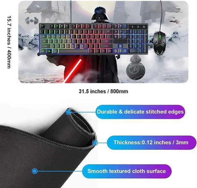 Alt view image 5 of 7 - Gaming Mouse Pad Large XXL White Soft Mousepad with Anti-Slip Rubber Base & Stitched Edges Smooth Surface Laptop Desk Pad Computer Keyboard and Mice Combo Pads Mouse Mat 31.5x15.7 inch