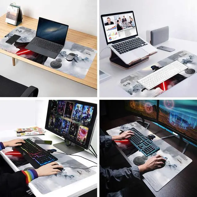 Alt view image 7 of 7 - Gaming Mouse Pad Large XXL White Soft Mousepad with Anti-Slip Rubber Base & Stitched Edges Smooth Surface Laptop Desk Pad Computer Keyboard and Mice Combo Pads Mouse Mat 31.5x15.7 inch