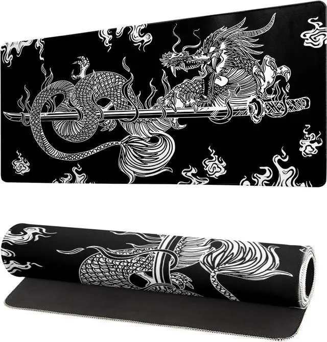 Main image of Dragon Gaming Mouse Pad Black Large Mouse Pad for Keyboard and Mousepad Desk Mat with 3mm Non-Slip Base and Stitched Edge for Gaming and Office Computer Mat Protector Mat 27.6x11.8 Inch