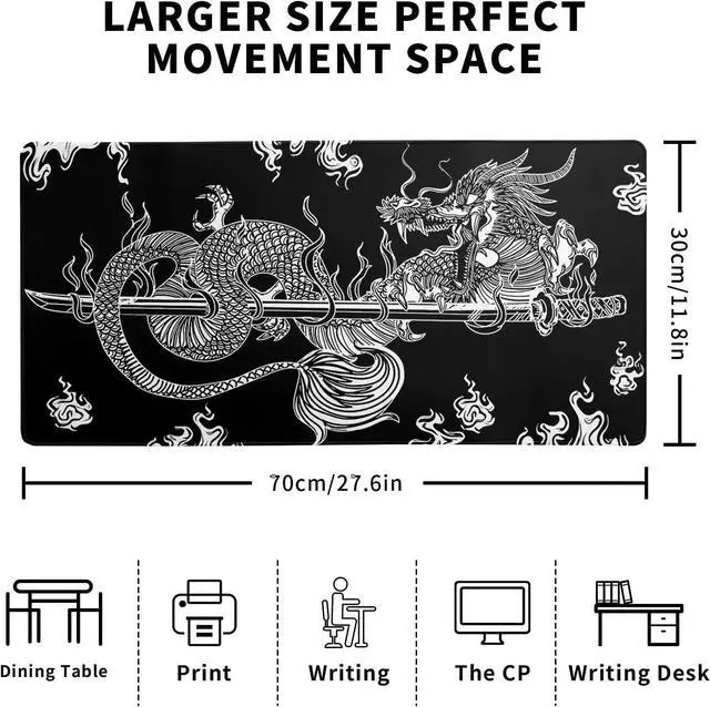 Alt view image 2 of 7 - Dragon Gaming Mouse Pad Black Large Mouse Pad for Keyboard and Mousepad Desk Mat with 3mm Non-Slip Base and Stitched Edge for Gaming and Office Computer Mat Protector Mat 27.6x11.8 Inch