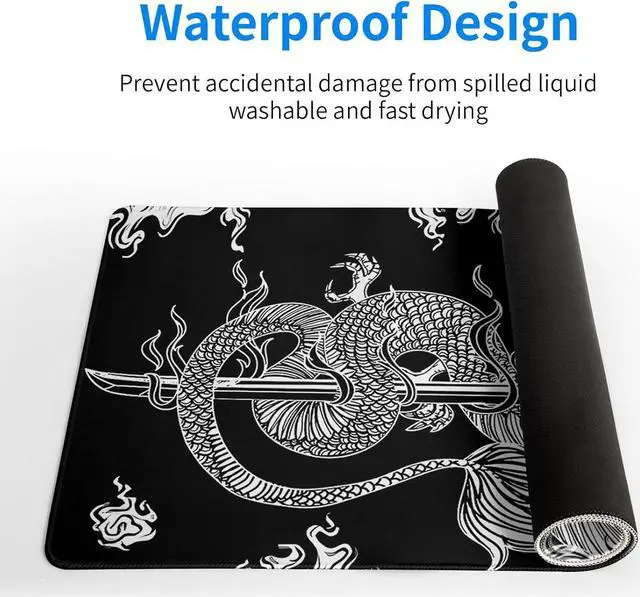 Alt view image 4 of 7 - Dragon Gaming Mouse Pad Black Large Mouse Pad for Keyboard and Mousepad Desk Mat with 3mm Non-Slip Base and Stitched Edge for Gaming and Office Computer Mat Protector Mat 27.6x11.8 Inch