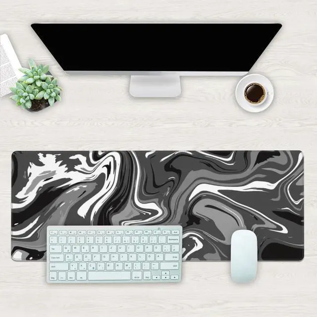 Alt view image 2 of 7 - Desk Mat Abstract Black White Ink Liquid Waves Extended Gaming Mouse Pad Large 31.5x11.8 Big Mouse Pad with Non-Slip Base and Stitched Edge Long Computer Keyboard Mouse Mat for Home Office Work