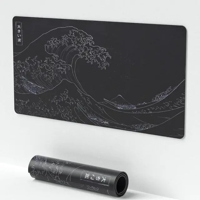Main image of Large Japanese Sea Wave Mouse Pad Black Anime Desk Mat Extended Non-Slip Keyboard Mouse Pad Kanagawa Office Desk Pad 23.6 x 11.8 Gaming Mouse Pad Desktop Protector for Office and Home