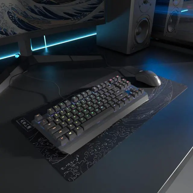 Alt view image 2 of 7 - Large Japanese Sea Wave Mouse Pad Black Anime Desk Mat Extended Non-Slip Keyboard Mouse Pad Kanagawa Office Desk Pad 23.6 x 11.8 Gaming Mouse Pad Desktop Protector for Office and Home