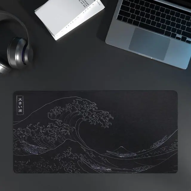 Alt view image 6 of 7 - Large Japanese Sea Wave Mouse Pad Black Anime Desk Mat Extended Non-Slip Keyboard Mouse Pad Kanagawa Office Desk Pad 23.6 x 11.8 Gaming Mouse Pad Desktop Protector for Office and Home
