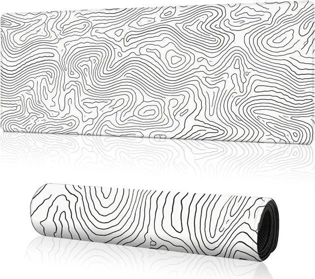 Main image of Topographic White Gaming Mouse Pad 12x 31.5in Desk Mat Minimalist Mouse Pads for Desk Extended White Keyboard Mousepad with Non-Slip Base and Stitched Edge