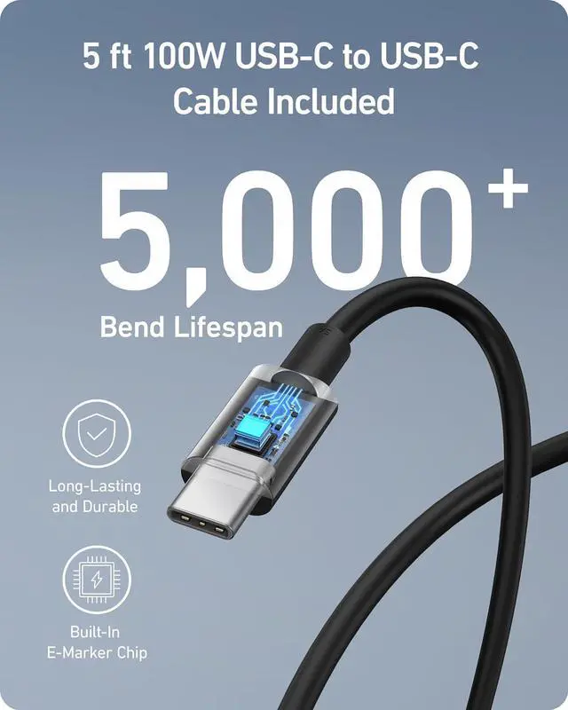 Alt view image 4 of 7 - Nano 100W USB-C Charger 3-Port Fast Compact GaN Charger for MacBook Pro/Air Pixelbook ThinkPad  XPS iPad Pro iPhone 16 Series Galaxy S23 and More (USB-C to USB-C Cable Included)