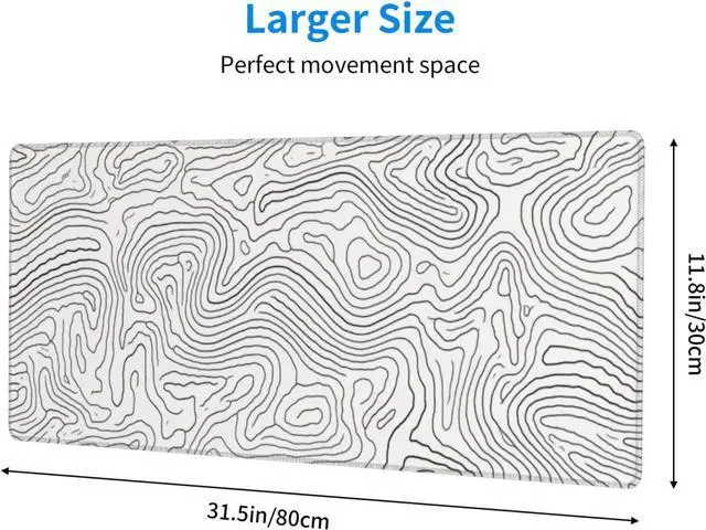 Alt view image 4 of 7 - Topographic White Gaming Mouse Pad 12x 31.5in Desk Mat Minimalist Mouse Pads for Desk Extended White Keyboard Mousepad with Non-Slip Base and Stitched Edge