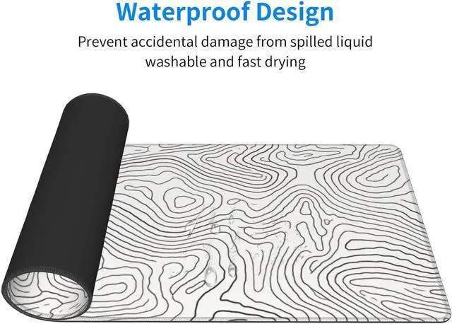 Alt view image 5 of 7 - Topographic White Gaming Mouse Pad 12x 31.5in Desk Mat Minimalist Mouse Pads for Desk Extended White Keyboard Mousepad with Non-Slip Base and Stitched Edge
