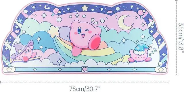 Alt view image 6 of 7 - Pink Puff Ball Desk Pad | Kawaii Cute Anime Keyboard Gaming PC Laptop Mat | Large Super Smash Star Allies Forgotten Land Large Mat Mousepad | Pastel Pink Blue Desk Blotter Protector