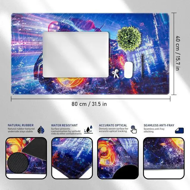 Alt view image 2 of 7 - Cyberpunk Neon City Mouse Pad Anime Desk Mat Gaming Mouse Mat Pad for Desk with Extended Large Non-Slip Base and Stitched Edge mats for Laptop Computer Keyboard and Mouse 31.5x15.7 in
