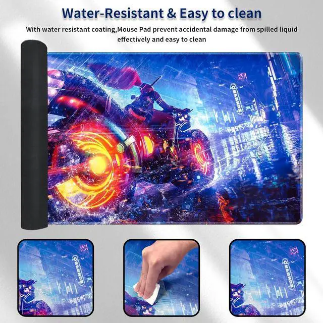 Alt view image 3 of 7 - Cyberpunk Neon City Mouse Pad Anime Desk Mat Gaming Mouse Mat Pad for Desk with Extended Large Non-Slip Base and Stitched Edge mats for Laptop Computer Keyboard and Mouse 31.5x15.7 in