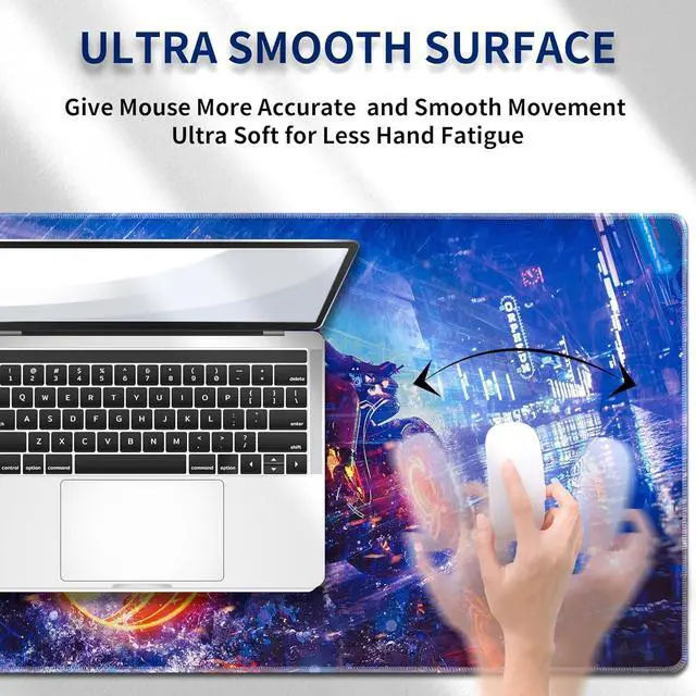 Alt view image 5 of 7 - Cyberpunk Neon City Mouse Pad Anime Desk Mat Gaming Mouse Mat Pad for Desk with Extended Large Non-Slip Base and Stitched Edge mats for Laptop Computer Keyboard and Mouse 31.5x15.7 in