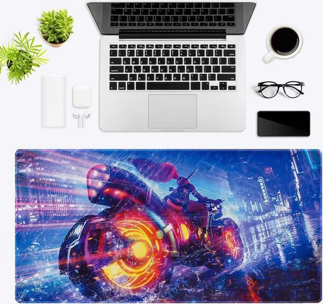 Alt view image 7 of 7 - Cyberpunk Neon City Mouse Pad Anime Desk Mat Gaming Mouse Mat Pad for Desk with Extended Large Non-Slip Base and Stitched Edge mats for Laptop Computer Keyboard and Mouse 31.5x15.7 in