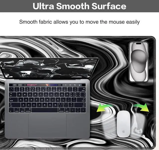 Alt view image 3 of 7 - Gaming Mouse Pad Large Mouse Pad XXL 35.4×15.7in Extended Computer Keyboard Mouse Mat Desk Pad for Laptop with Stitched Edges Waterproof Mousepad for Gamer Home&Office (Fluid - Black & White)
