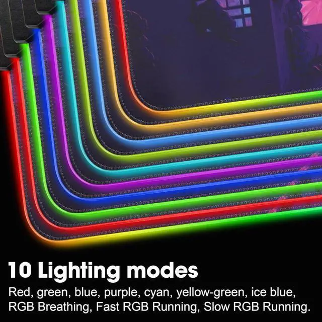 Alt view image 2 of 6 - Anime RGB Gaming Mouse Pad Large LED Mousepad with Durable Nylon Stitched Edges and Non-Slip Rubber Base 31.5X 11.8 Inch Glowing Game Mouse Mat for Personalized Gamer(80x30 US-FGartcity)