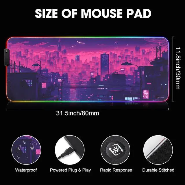 Alt view image 3 of 6 - Anime RGB Gaming Mouse Pad Large LED Mousepad with Durable Nylon Stitched Edges and Non-Slip Rubber Base 31.5X 11.8 Inch Glowing Game Mouse Mat for Personalized Gamer(80x30 US-FGartcity)