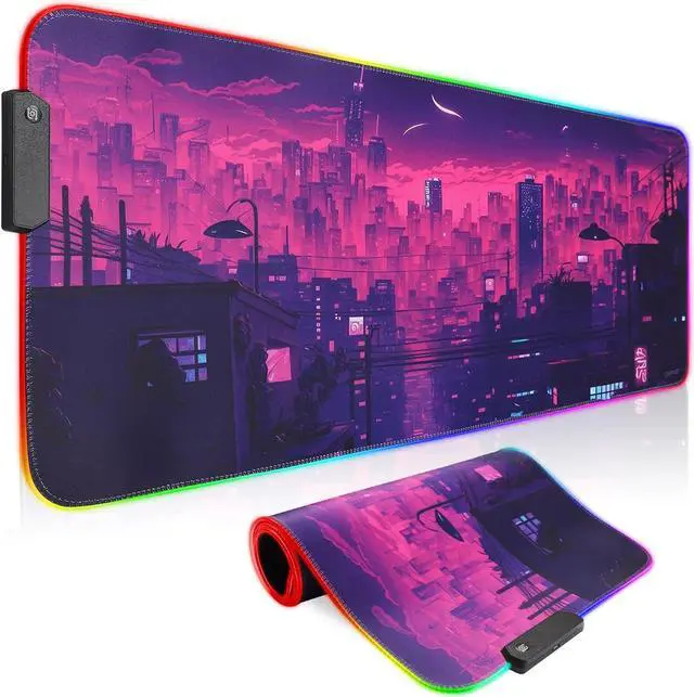 Main image of Anime RGB Gaming Mouse Pad Large LED Mousepad with Durable Nylon Stitched Edges and Non-Slip Rubber Base 31.5X 11.8 Inch Glowing Game Mouse Mat for Personalized Gamer(80x30 US-FGartcity)