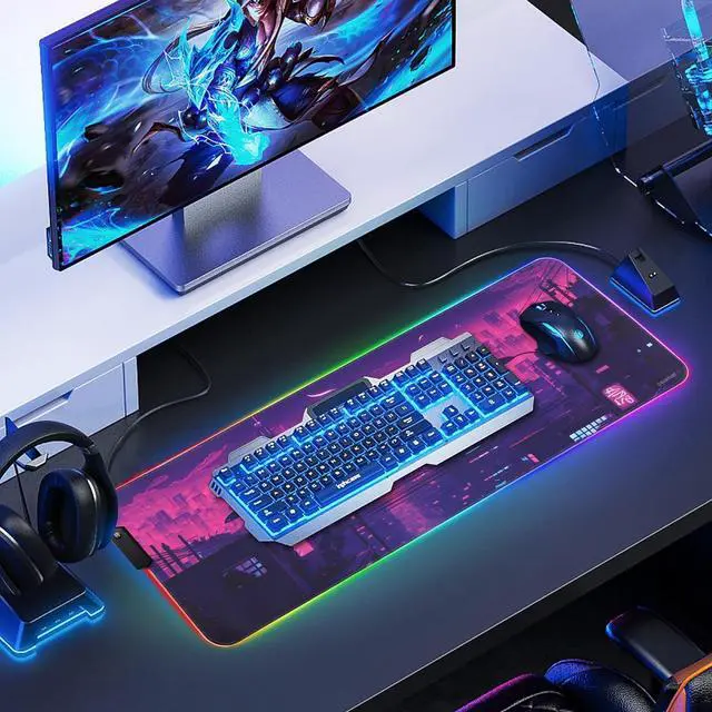 Alt view image 6 of 6 - Anime RGB Gaming Mouse Pad Large LED Mousepad with Durable Nylon Stitched Edges and Non-Slip Rubber Base 31.5X 11.8 Inch Glowing Game Mouse Mat for Personalized Gamer(80x30 US-FGartcity)