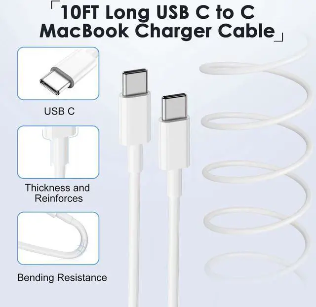 Alt view image 4 of 7 - Mac Book Pro Charger - USB C Charger Fast Charger Power Adapter for USB C Port MacBook Pro/MacBook Air 16 15 14 13 inch New iPad Pro and All USB C Device Included 10FT Long USB C to C Charger Cable