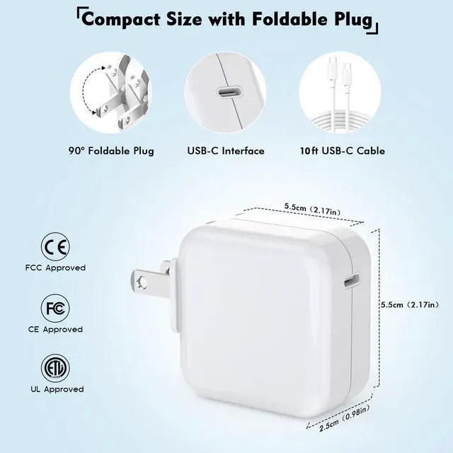 Alt view image 5 of 7 - Mac Book Pro Charger - USB C Charger Fast Charger Power Adapter for USB C Port MacBook Pro/MacBook Air 16 15 14 13 inch New iPad Pro and All USB C Device Included 10FT Long USB C to C Charger Cable