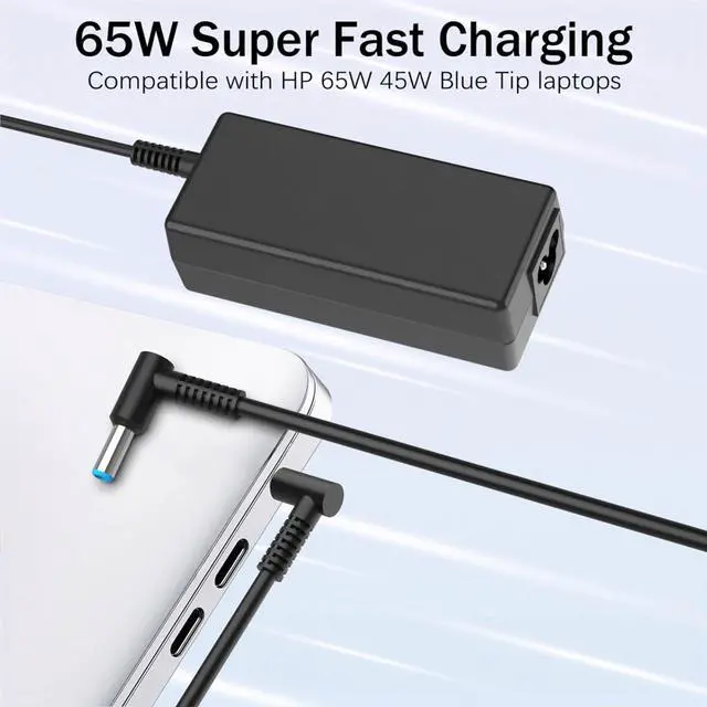 Alt view image 2 of 7 - Charger for HP Laptop 65W 45W Computer Charger Smart Blue Tip Power Adapter