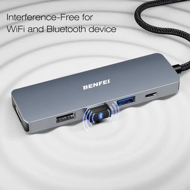 Alt view image 7 of 7 - USB C Hub 5-in-1 with 4K HDMI(Certified) 100W Power Delivery 3 USB-A Silicone Cable Aluminum Case Compatible with MacBook Pro/Air iPad Pro iMac iPhone 15 Pro/Pro Max XPS Thinkpad