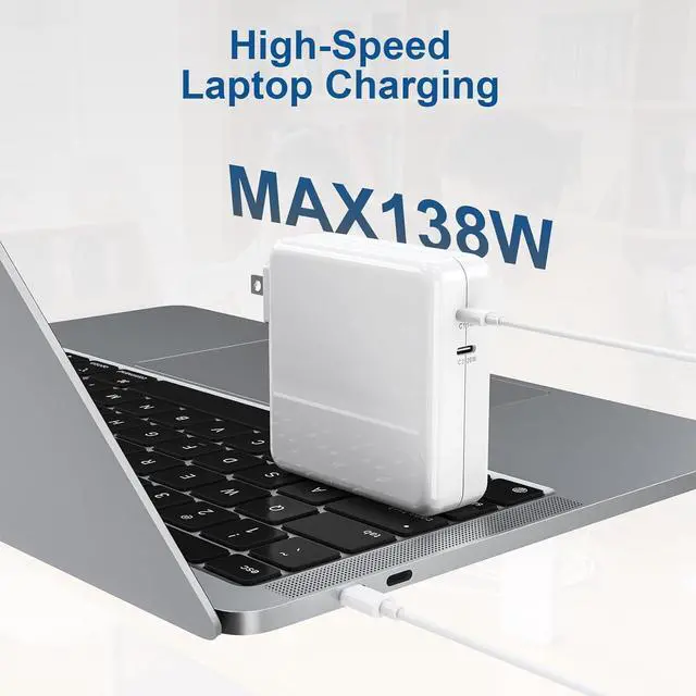Alt view image 4 of 7 - Mac Book Pro Charger - 138W USB C Charger 2 Port Power Adapter Compatible with MacBook Pro 16 15 14 13 Inch MacBook Air 13 Inch iPad Pro and More USB C Devices Include 2 Cables