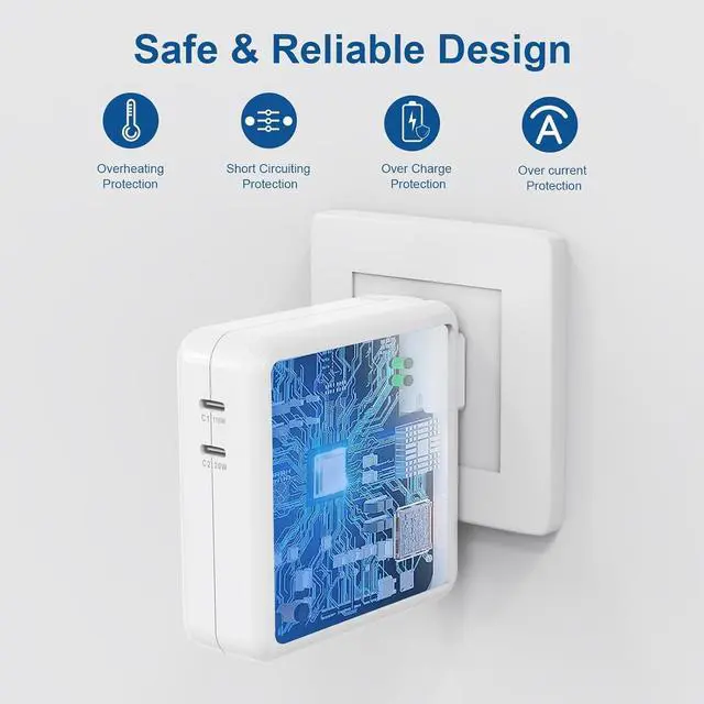 Alt view image 5 of 7 - Mac Book Pro Charger - 138W USB C Charger 2 Port Power Adapter Compatible with MacBook Pro 16 15 14 13 Inch MacBook Air 13 Inch iPad Pro and More USB C Devices Include 2 Cables