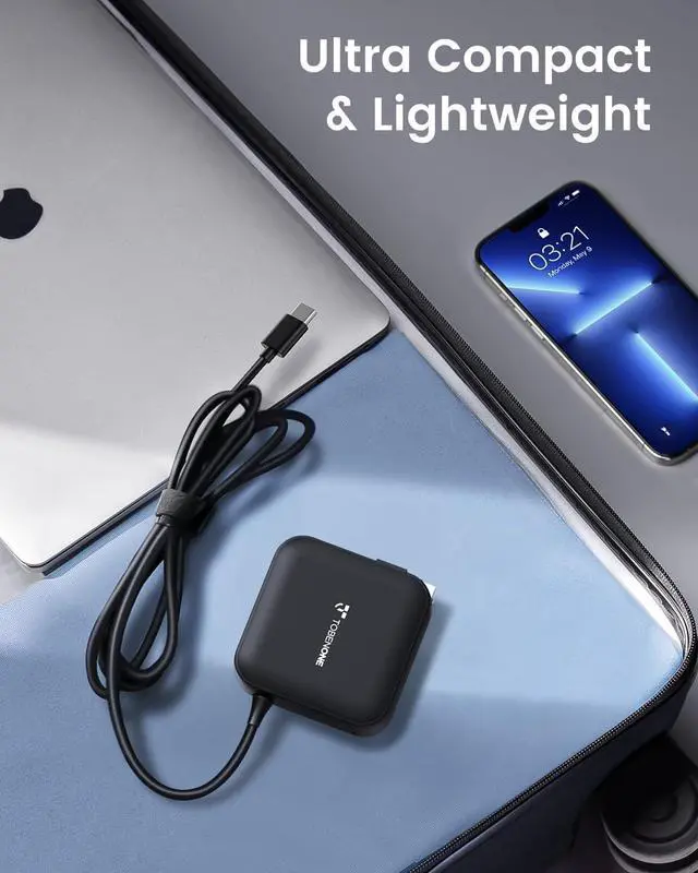 Alt view image 5 of 7 - 100W USB C Laptop Charger Universal GaN III Power Supply Adapter Replacement Foldable Fast Charger PD3.0 for MacBook Pro/Air HP   Steam Deck and All Type C Devices (5ft Cable)