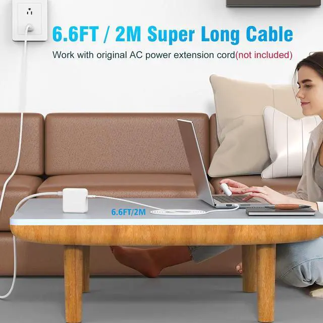 Alt view image 6 of 7 - Charger for MacBook Air 13 13.6 15 inch M1 M2 M3 M4 MacBook Pro 13 14 15 16 2024 2023 2022 2021 2020 2019 2018 Super Compact 70W USB C Power Adapter 6.6FT USB C to C Braided Cable Original Quality