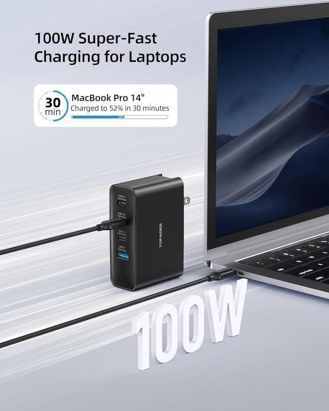 Alt view image 3 of 7 - 100W USB C Travel Charger, 4-Ports Foldable Travel Adapter Plug Converter with UK/EU/AU Plugs,Fast Charging for Macbook Pro/Air - iPad Pro - iPhone 16/15 Pro Max, for 45w  Galaxy, Black