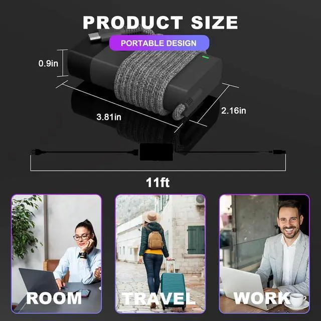 Alt view image 3 of 7 - New Slim 65W Watt USB Type C Laptop Charger for HP Spectre X360 Envy X360 HP Computer Chromebook EliteBook X360 Zbook ProBook Elite X2 Replacement for Fast Charging Travel AC Adapter Power Cord
