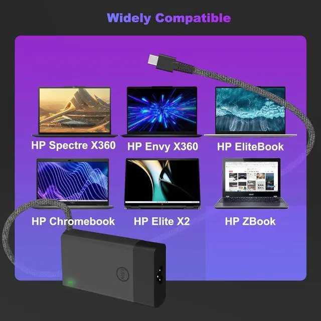 Alt view image 6 of 7 - New Slim 65W Watt USB Type C Laptop Charger for HP Spectre X360 Envy X360 HP Computer Chromebook EliteBook X360 Zbook ProBook Elite X2 Replacement for Fast Charging Travel AC Adapter Power Cord