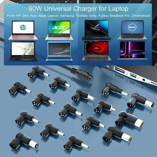 Alt view image 6 of 7 - 90W 16Tips Universal Laptop Charger - Fit for HP      LG IBM Google Toshiba Sony Fujitsu MacBook Pro Gateway Notebook Ultrabook Chromebook Power Adapter Supply Cord