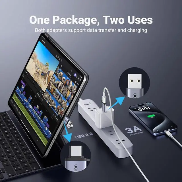Alt view image 2 of 7 - USB to USB C Adapter USB C Male to USB 3.0 Female 2 Pack 10Gbps USB C Female to USB Male Adapter Thunderbolt Compatible with iPhone 16 15 MacBook iPad  Galaxy Apple MagSafe Watch 9/8